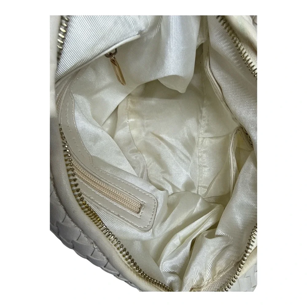 Melie Bianco Brigitte Shoulder Bag Women Large Cream Excellent Woven Knotted